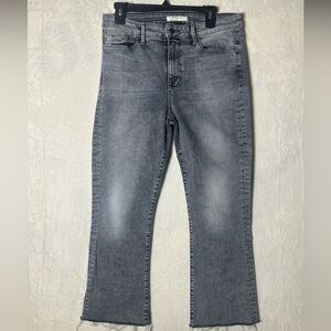 Fidelity Denim Juniper Crop Flare Jeans in Surfire Gray Raw Hem Size 30